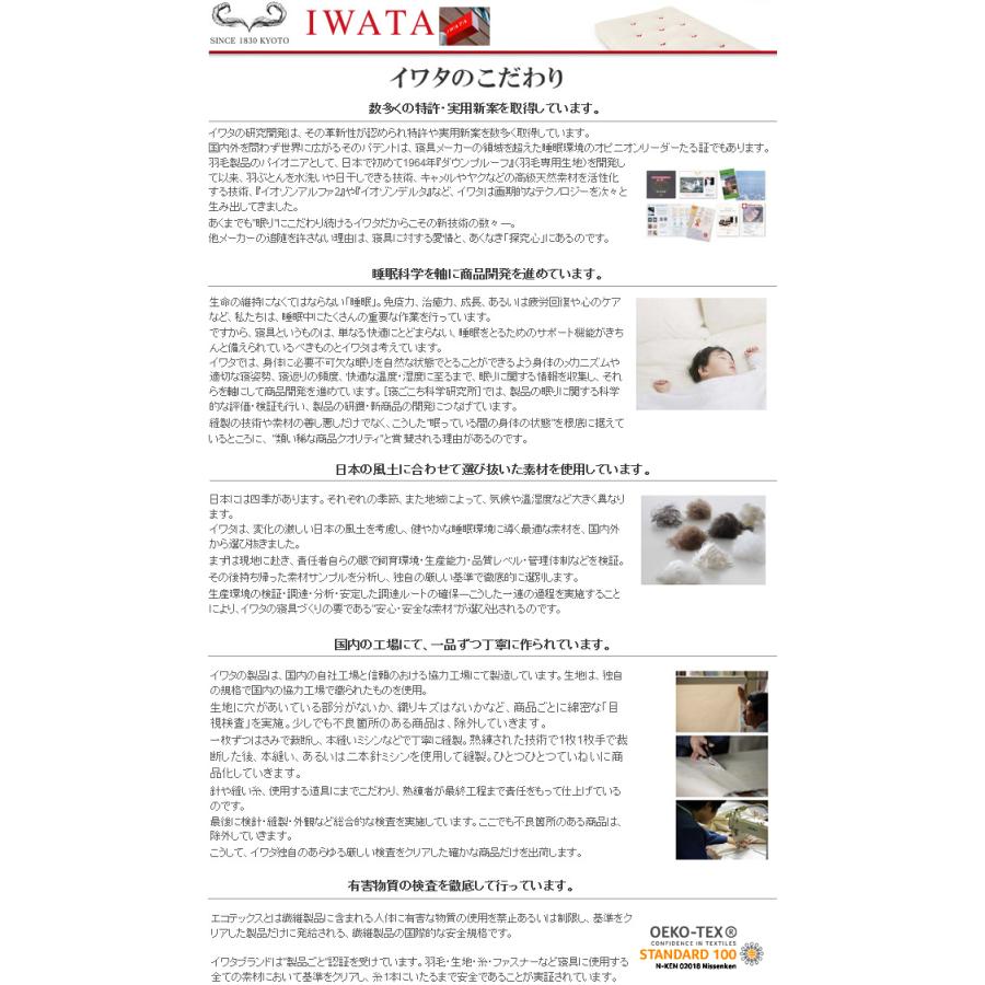イワタ 羽ふとん 羽毛ふとん SDL グレートナチュラルグース ダウン95%セミダブル 掛け寝具 ふとん 日干し 水洗い ベッド 羽毛布団 IWATAの画像