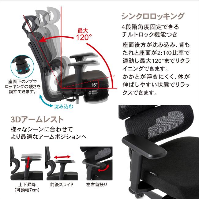 ルームワークス M6シリーズ ワークチェア オットマン 内蔵 ハイ デスクチェア フットレスト アーム モールドウレタン ROOMWORKS オフィスチェア_6