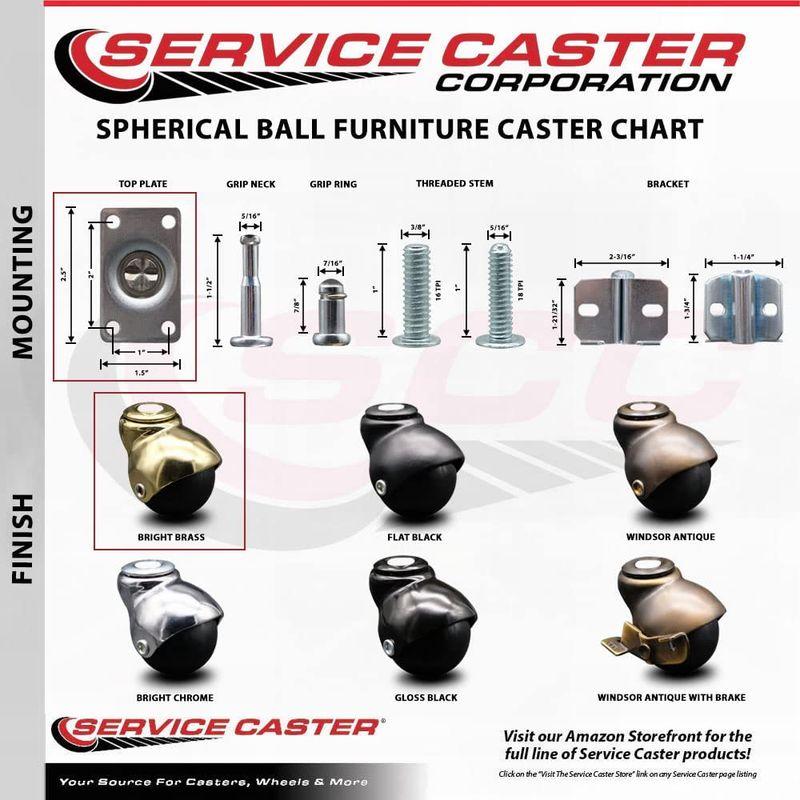 ホイール・キャスター　Service　Caster　総容量　明るい真鍮フード付き2インチ回転ボールキャスター　300ポンド　トッププレート付き　4個セット。