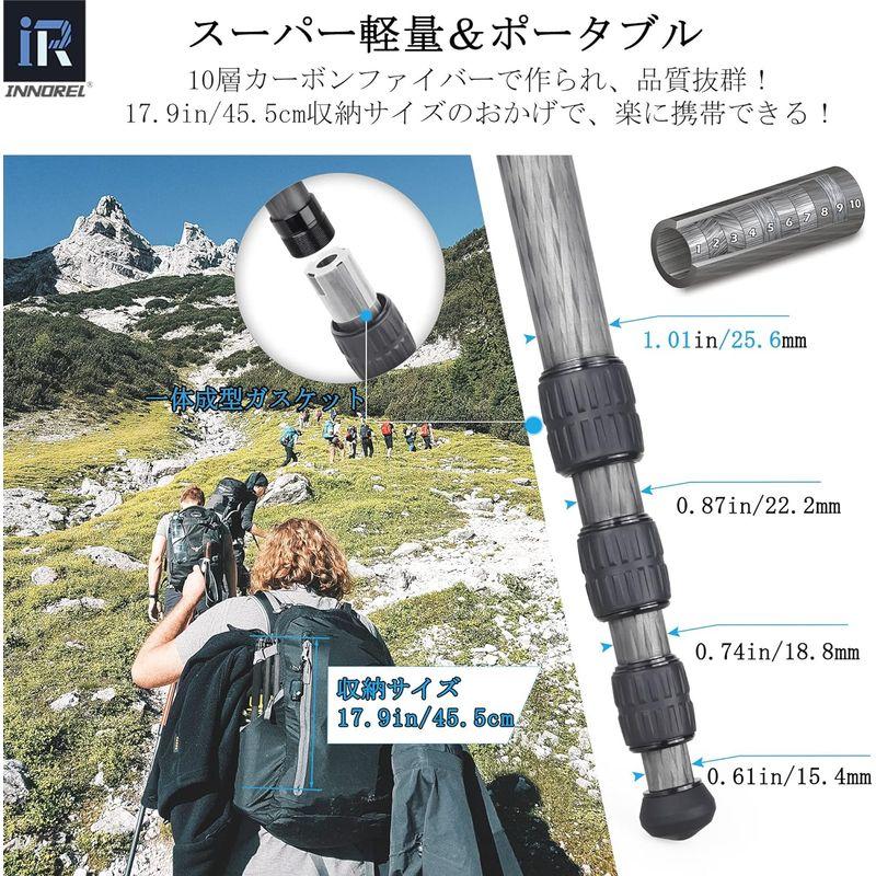 INNOREL カメラ三脚 コンパクト三脚 2-IN-1デザイン 一脚可変式 低重心雲台付き 15KG耐荷重 25.6MMパイプ径 10層カ IN 1デザイン カメラ三脚 コンパクト三脚 一脚可変式 低重心雲台付き 15KG耐荷重 6MMパイプ径 10層カ