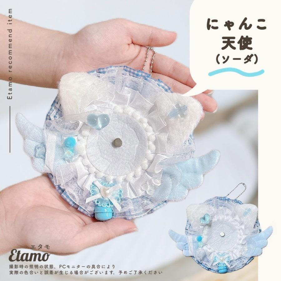 缶バッジが付けれる デコり済み ロゼット キーチェーン 猫耳 天使 缶