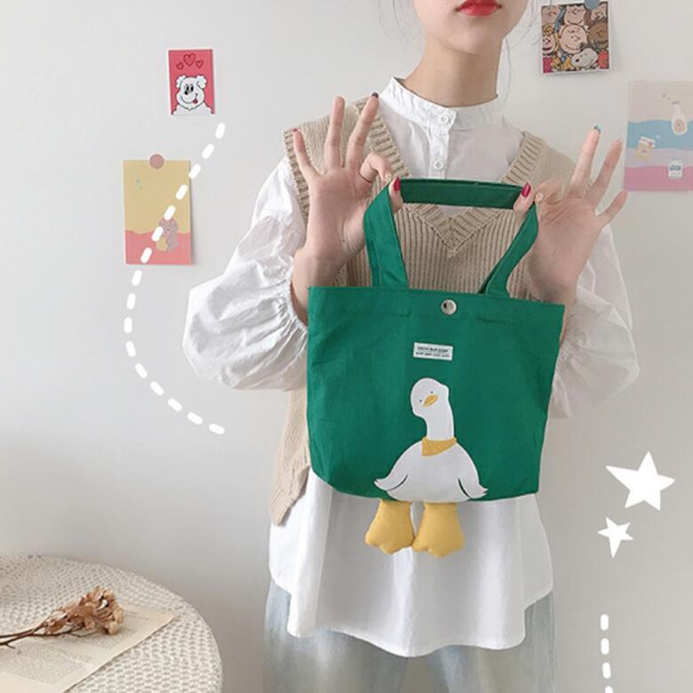 アヒル ミニ トートバッグ 横 帆布 サブバッグ かわいい グッズ 雑貨