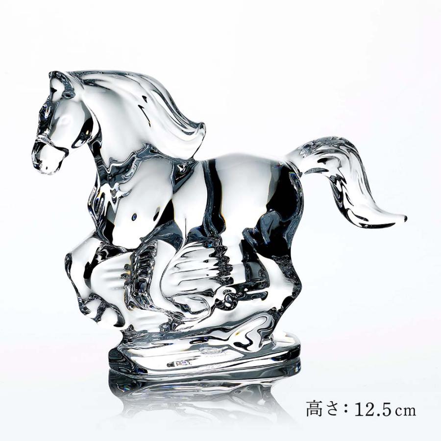 Baccarat バカラ 干支 馬 クリア・伊と幸 絹ガラス 霞絹／玉糸 無地染め 黒 金彩 しめ縄 台座 20×20cm セット 名入れ代込 名入れ ギフト 祝い 置物 記念品_4
