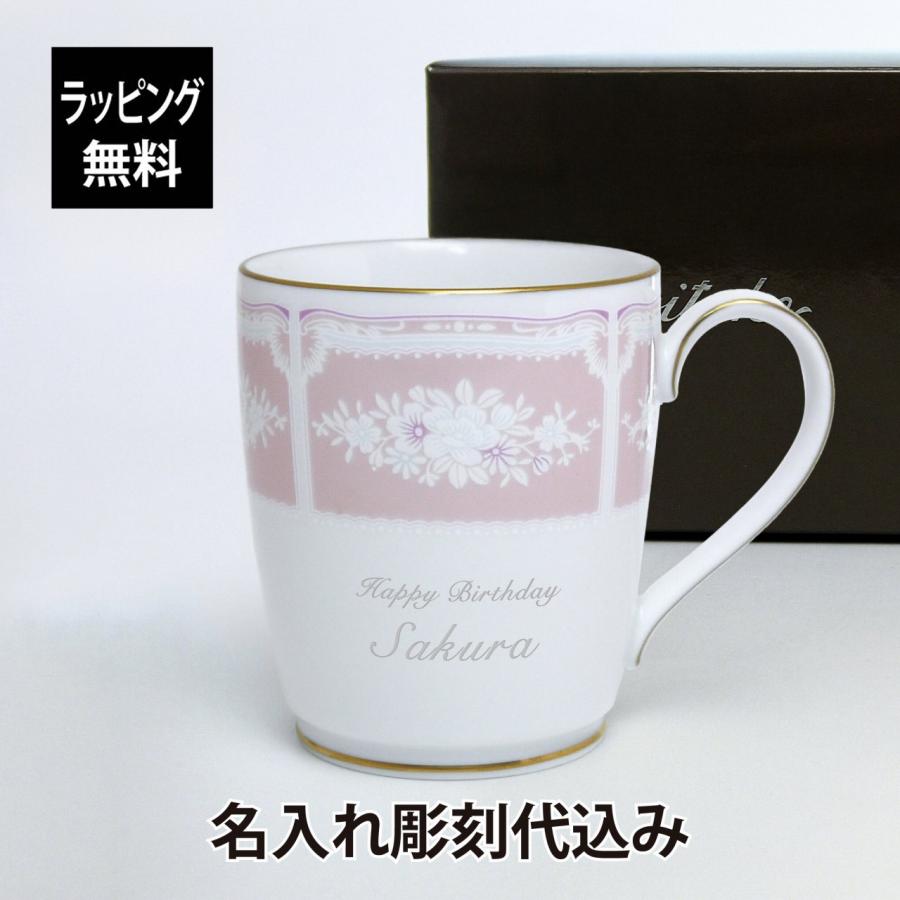 ノリタケ NORITAKE レースウッドゴールド マグカップ ピンク 名入れ