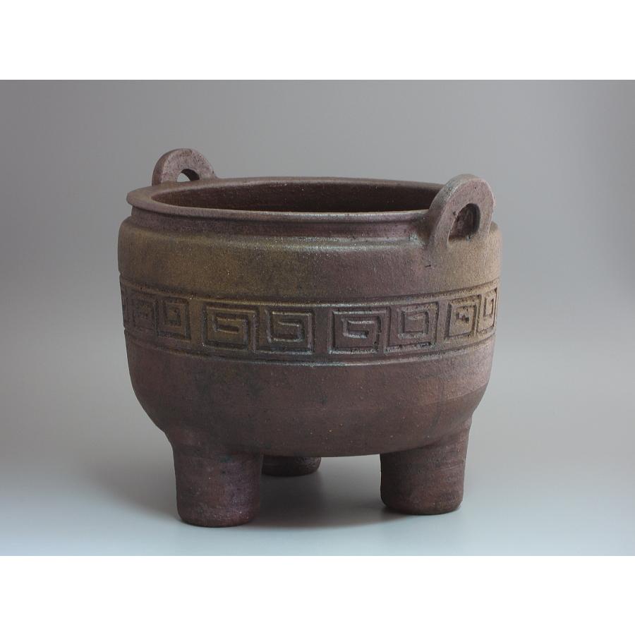 備前焼 三ッ足香炉形瓶掛／火鉢／手焙 難波好陽造 共箱 : 茶道具商 越