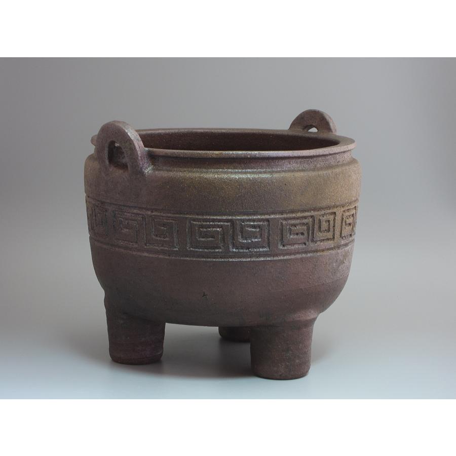 備前焼 三ッ足香炉形瓶掛／火鉢／手焙 難波好陽造 共箱 : 茶道具商 越