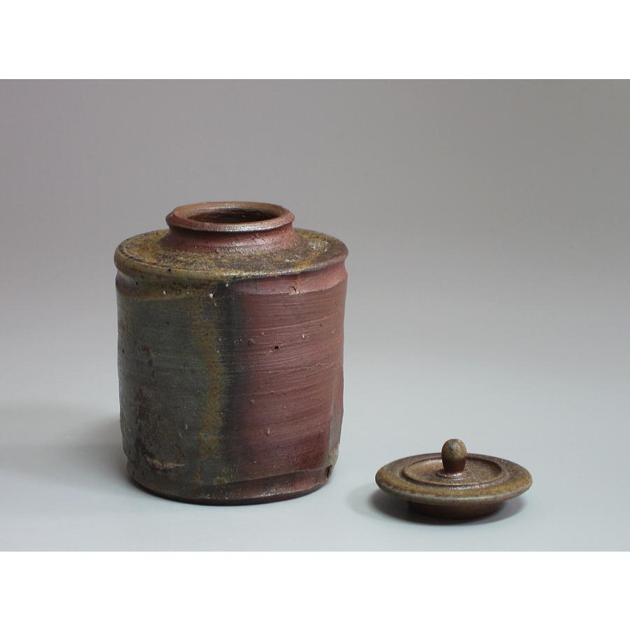 備前肩衝茶入 陶泉堂 二代柴岡香山造 唐花段紋金襴仕覆 桐箱 : 茶道具