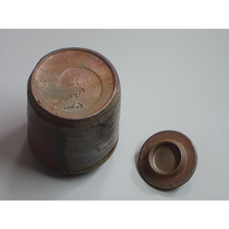 茶道具　備前焼　肩衝茶入　仕覆・箱付　V　6671 備前肩衝茶入 陶泉堂 二代柴岡香山造 唐花段紋金襴仕覆 桐箱 : 茶道具