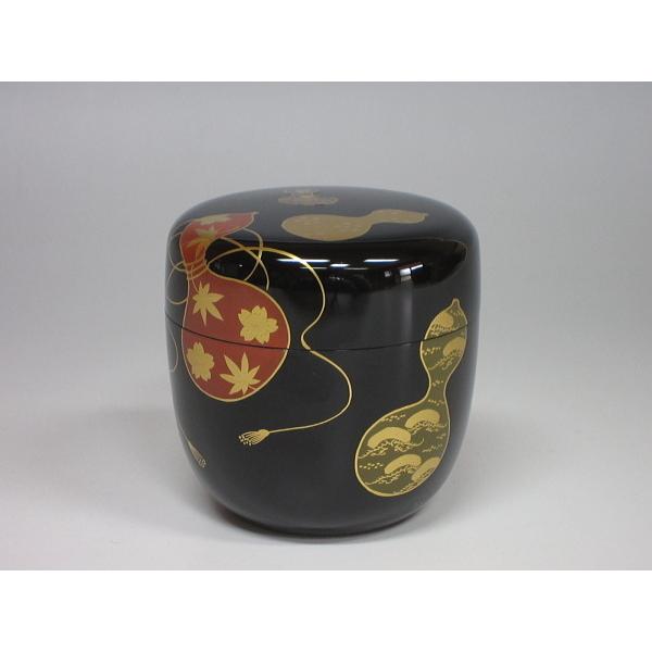 乾漆 六瓢蒔絵黒大棗 一心不乱斎造 共箱