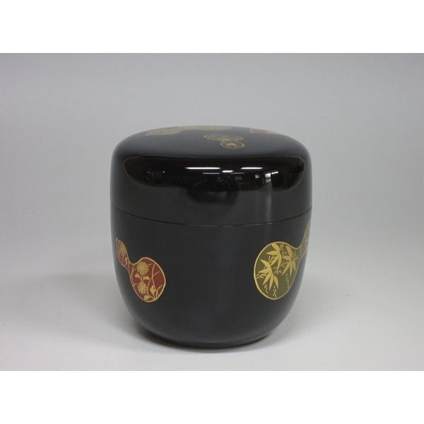 乾漆 六瓢蒔絵黒大棗 一心不乱斎造 共箱