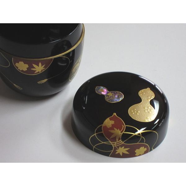 乾漆 六瓢蒔絵黒大棗 一心不乱斎造 共箱