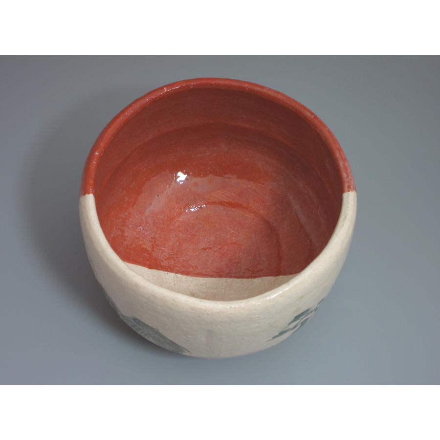 赤樂掛分茶碗 茅葺屋根の絵 吉村楽入造（本体のみ） : 茶道具商 越中屋