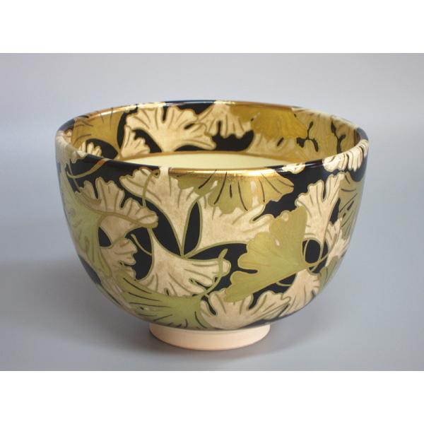 黒地金彩銀杏画茶碗 清閑寺窯 杉田祥平造 共箱 : 茶道具商 越中屋