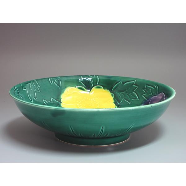 青交趾牡丹紋平鉢 京都清水焼（菓子鉢と懐石鉢に） : 茶道具商 越中屋