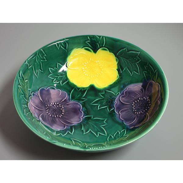 京焼 清水焼 交趾牡丹 一閑人 盛鉢 菓子鉢 色絵 陶器 緑交趾 在銘 青交趾牡丹紋平鉢 京都清水焼（菓子鉢と懐石鉢に） : 茶道具商 越中屋