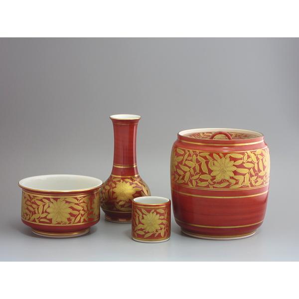 Ｒ４１１　皆具　『平安　手塚玉堂造』『金彩色絵唐草文』　共箱　茶道具 赤絵金襴手 牡丹唐草紋皆具 手塚玉堂造 共箱 : 茶道具商 越中屋 - 通販