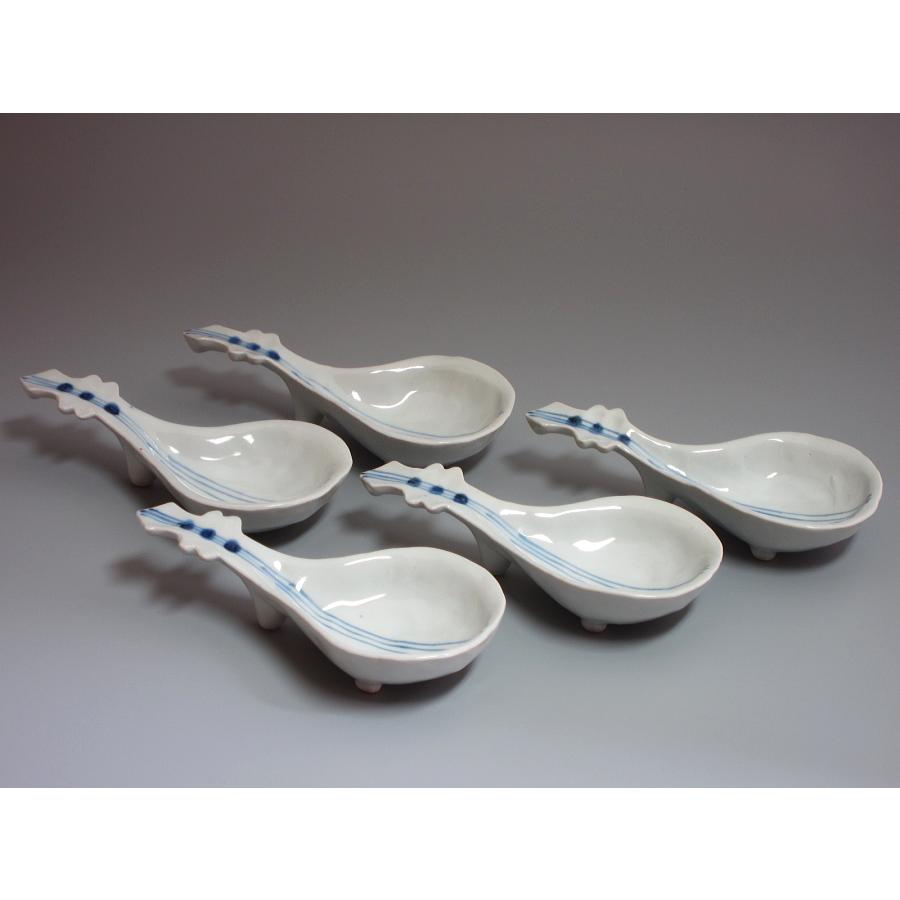 古染付写琵琶向付 五客揃 竹徳窯 梅峰造 共箱 : 茶道具商 越中屋