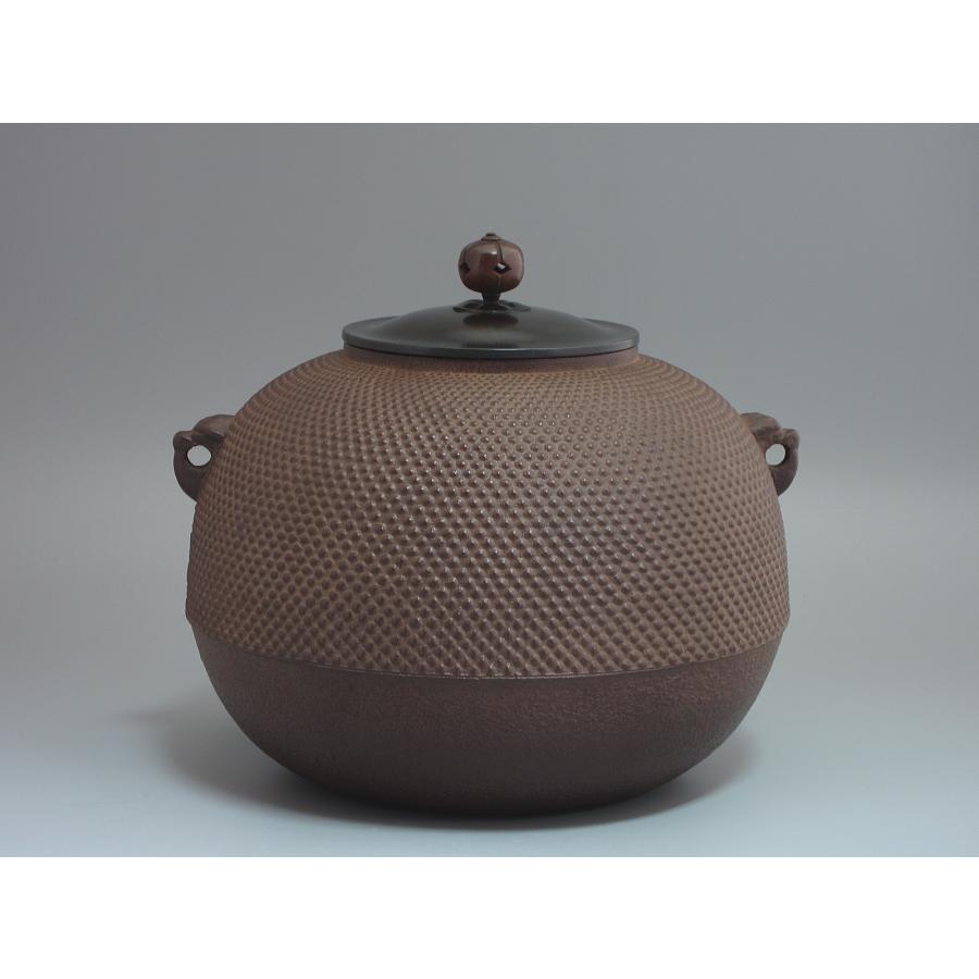 釜師　佐藤浄清作　総霰地紋　丸釜　茶道　茶道具　茶釜 総霰地紋 丸釜 佐藤浄清造 共箱【風炉用／立礼卓／置き炉などに