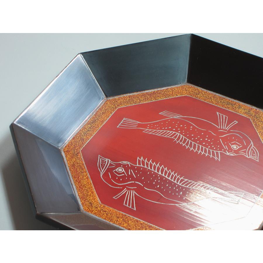 朱塗 八角盆 蒔絵 茶道具 共箱 美術品・アンティーク・コレクション 朱塗 八角盆 蒔絵 茶道具 共箱