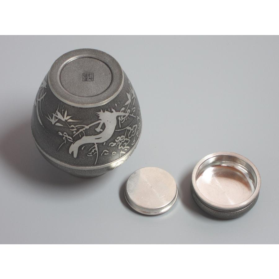 煎茶道具 茶心壺 本錫 乾茂號造 燻し四君子 茶入 茶壺 錫