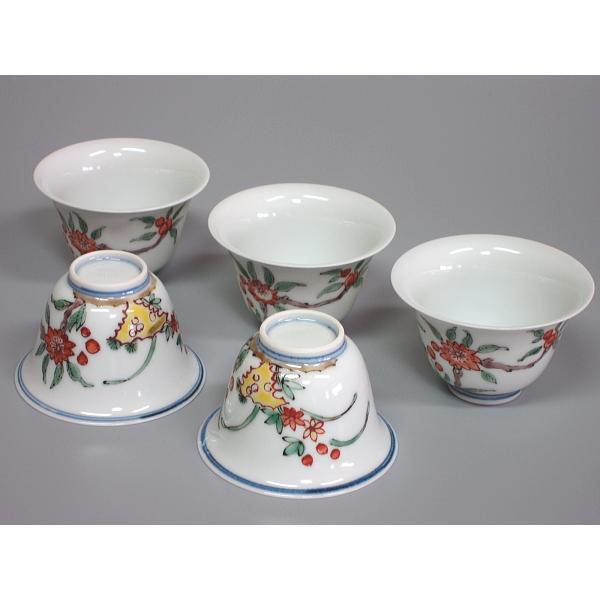 五彩草花紋煎茶碗 五客揃 村田亀水造（本体のみ） : 茶道具商 越中屋