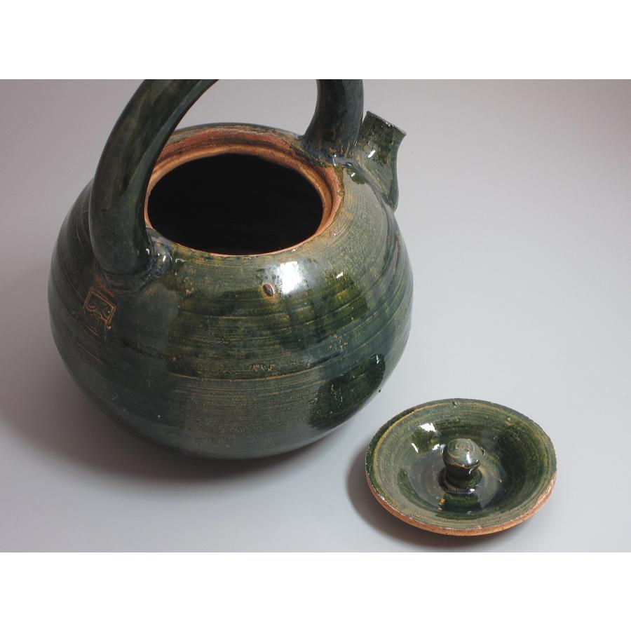 壺屋焼 緑釉掛け鉄釉 筒茶碗 火入 古道具 アンティーク 備前焼 緑釉砲口土瓶／急須／湯沸かし 「天領」在銘 本体のみ : 茶道具