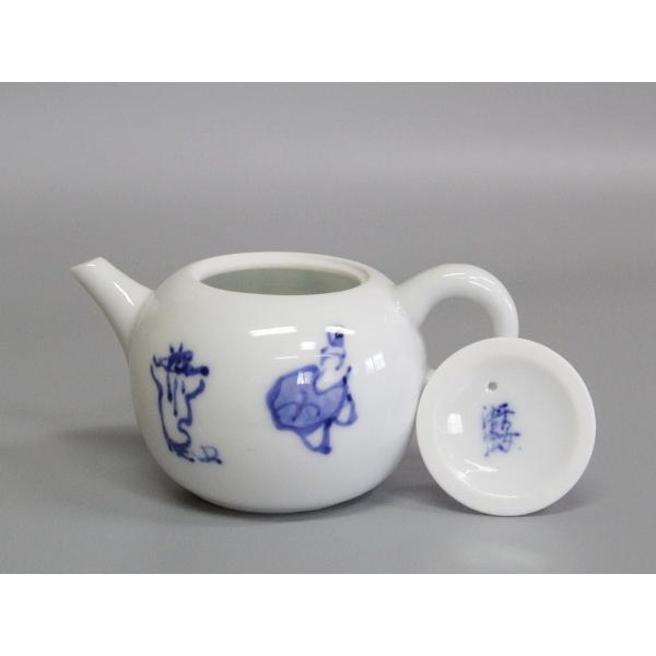 鉄斎翁漢詩入 染付煎茶器セット 平安清宏造 箱なし（本体のみ
