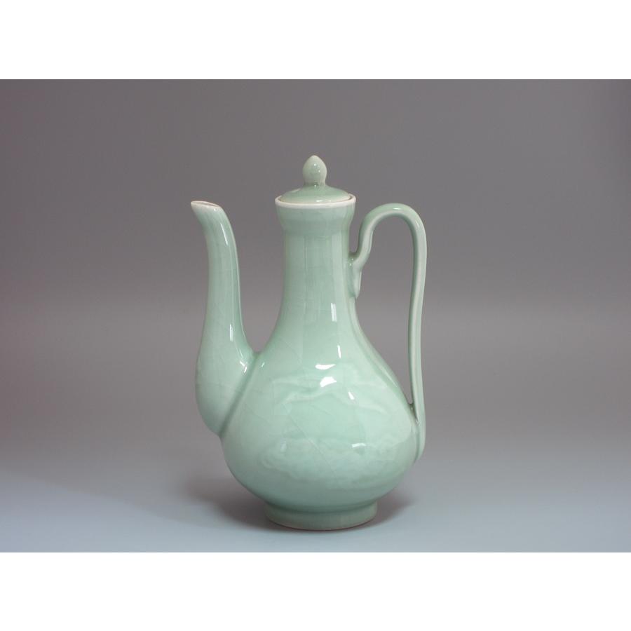中国龍泉窯 青磁雲鶴紋水注／水指／水瓶／急須／ティーポット （本体