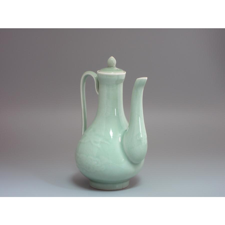 龍泉青磁 中国龍泉窯 青磁雲鶴紋水注／水指／水瓶／急須／ティーポット （本体