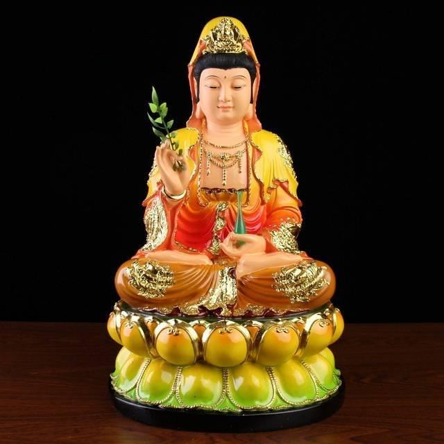 C2380 観音菩薩坐像 色彩 観世音菩薩 仏像 仏教 30cm 【公式通販】