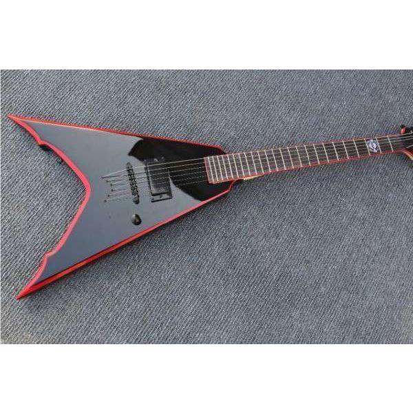 エレキギター ブラック/レッド フライングvストリング ノーブランド