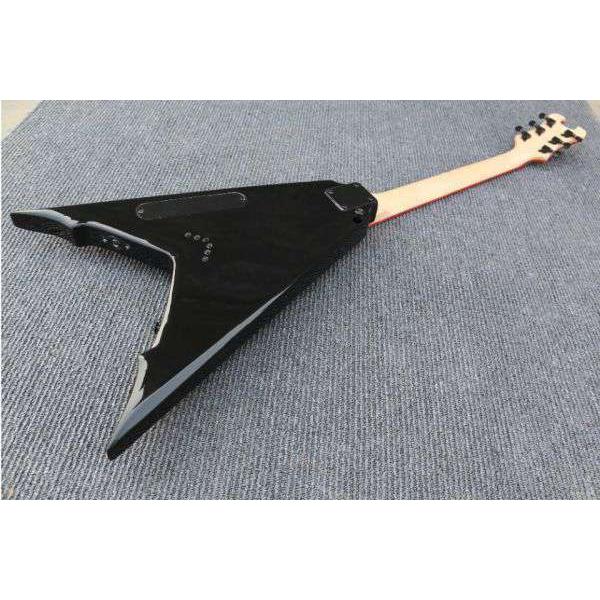 エレキギター ブラック/レッド フライングvストリング ノーブランド