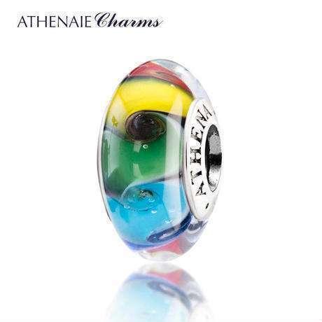 ATHENAIE パンドラ適合 ビーズチャーム シルバー925 ムラーノガラス Murano 925Silver Charm Bead Fit Pandora レインボースワール｜etech-commerce