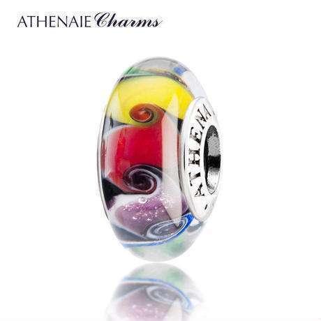 ATHENAIE パンドラ適合 ビーズチャーム シルバー925 ムラーノガラス Murano 925Silver Charm Bead Fit Pandora レインボースワール｜etech-commerce｜03