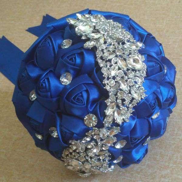 結婚式造花ウェディングブーケブローチブーケ結婚式アクセサリー  Blue