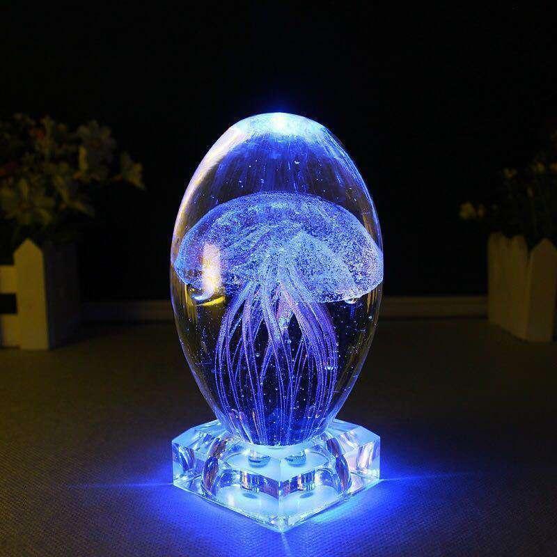⭐️ラスト1点❣️⭐️3Dクリスタル クラゲ 幻想的 癒し ライト付土台 USB 電池 ブルー くらげLEDライト インテリア 癒し クラゲ クリスタルランプ
