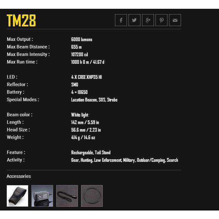Nitecore TM28 6000lm CREE XHP35 LED 懐中電灯 ＋18650 リチウムイオン充電池 セット アウトドア キャンプ 防災グッズ 登山_4