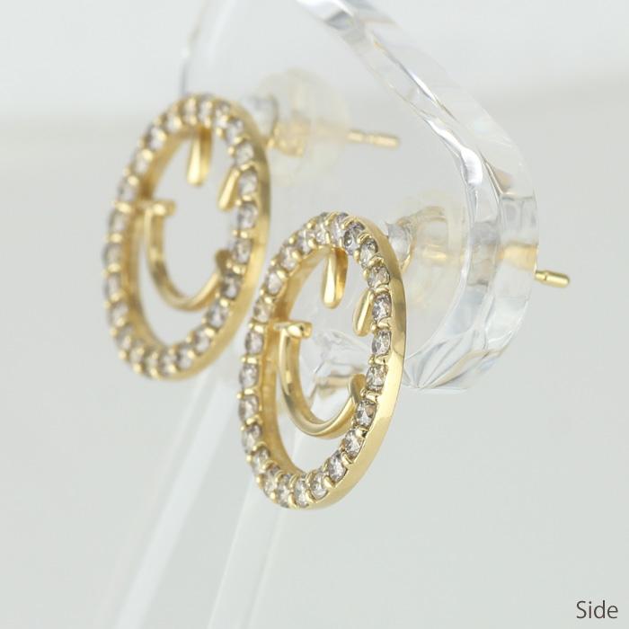 スマイル ピアス 18k ダイヤモンド k18 ゴールド 18金 ダイヤ レディース 父の日の画像