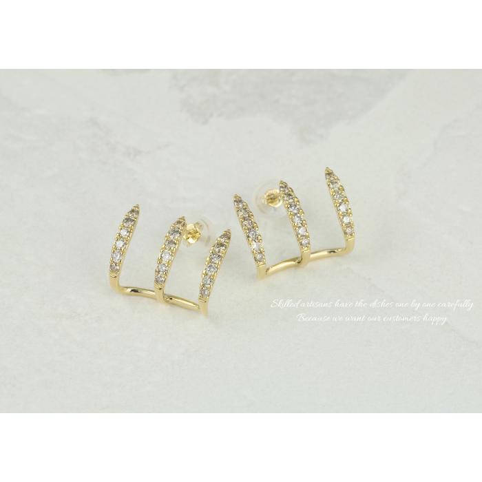 ダイヤモンド ピアス k18 ゴールド 18k 18金 プラチナ Pt900 ダイヤ 3連 レイヤード レディース 父の日の画像