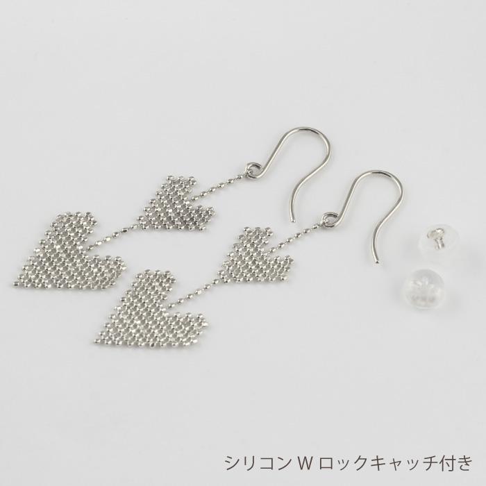 地金 フックピアス ハート プラチナ Pt900 カットボール 揺れる レディース 父の日の画像