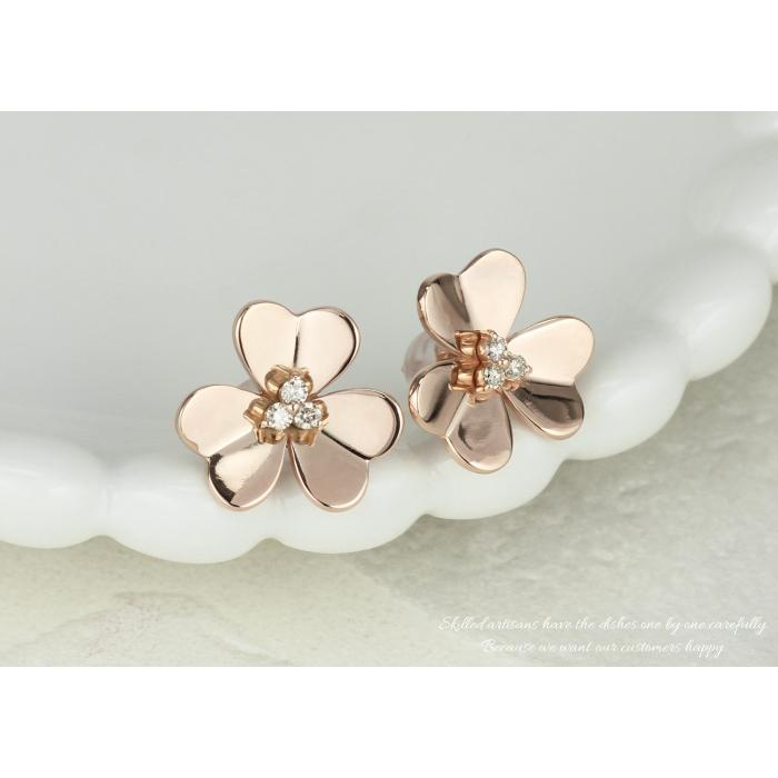 ダイヤモンド ピアス フラワー k18 18k 18金 ゴールド 花 ダイヤ レディース 父の日の画像