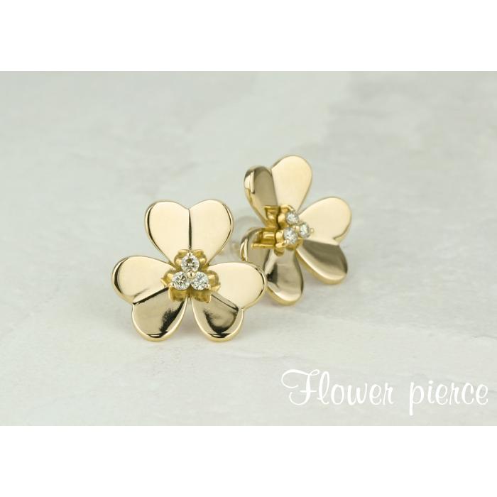 ダイヤモンド ピアス フラワー k18 18k 18金 ゴールド 花 ダイヤ