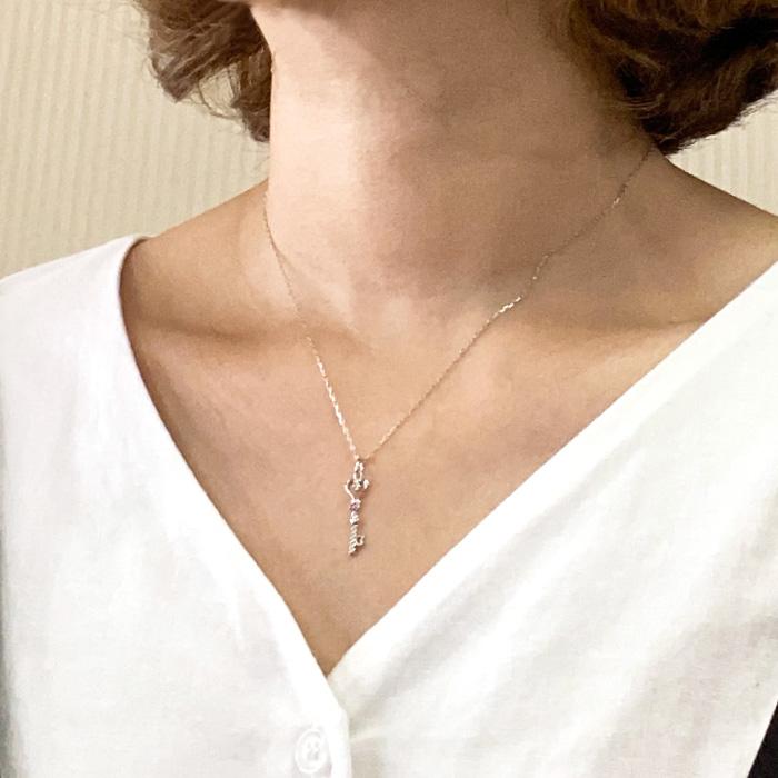 キーモチーフ ネックレス 誕生石 カラーストーン カギ 鍵 ハート ペンダント k10 10金 10k 父の日の画像