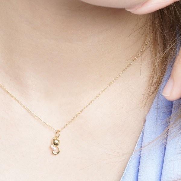 ネックレス レディース ダイヤモンド k18ゴールド 18金 ネコ ペンダント 猫 キャット 誕生日 ギフト 誕生日 プレゼント ギフト 父の日の画像