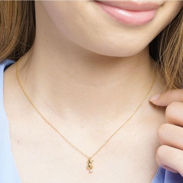 ネックレス レディース 18金 一粒石 ネコ ペンダント エメラルド 猫 キャット k18ゴールド 誕生日 プレゼント ギフト 父の日の画像