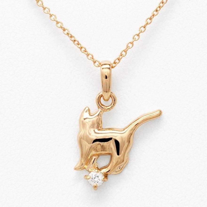 ネックレス 18金 ネコ ペンダント 猫 k18ピンク キャット 一粒 ダイヤ ネックレス 誕生日 プレゼント ギフト 母の日 爆買 | 