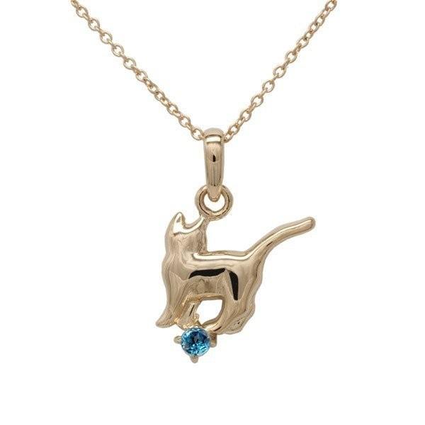 ネックレス レディース 11月誕生石 ブルートパーズ 一粒 ネコ ペンダント 猫 キャット 18金 誕生日 プレゼント ピンクゴールド 父の日