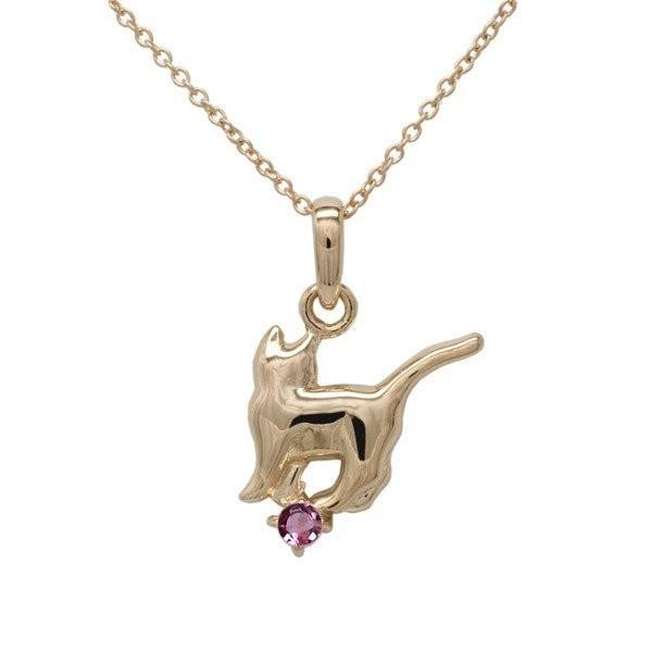 ネックレス レディース 10月誕生石 ピンクトルマリン 一粒 ネコ ペンダント 猫 キャット 18金 ピンクゴールド 誕生日 プレゼント ギフト 母の日 爆買 | 