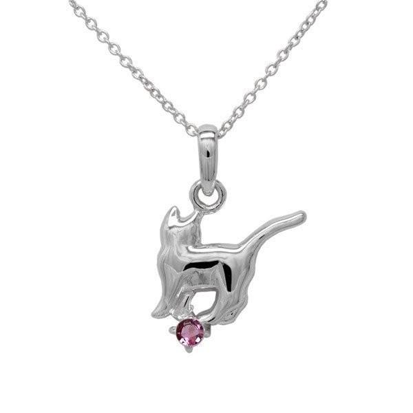 ネックレス レディース 10月誕生石 ピンクトルマリン 一粒 ネコ ペンダント 猫 キャット プラチナ ネックレス 誕生日 プレゼント 父の日