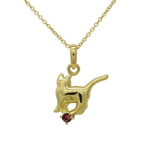 ネックレス レディース 18金 ガーネット 一粒 ネコ ペンダント 誕生石 猫 キャット イエローゴールド 誕生日 プレゼント ギフト 父の日